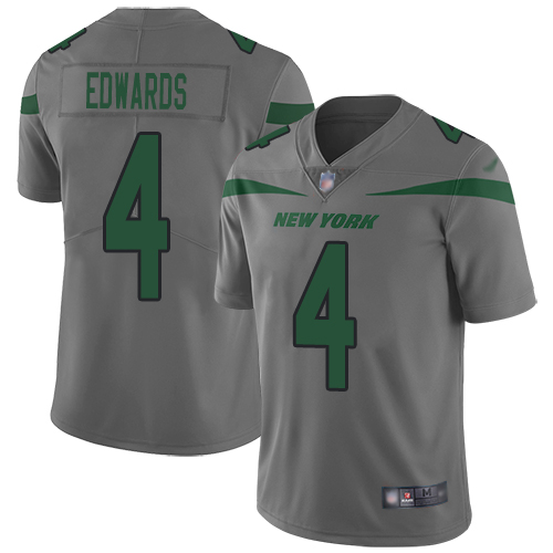 New York Jets Limited Gray Youth Lac Edwards Jersey NFL Football #4 Inverted Legend